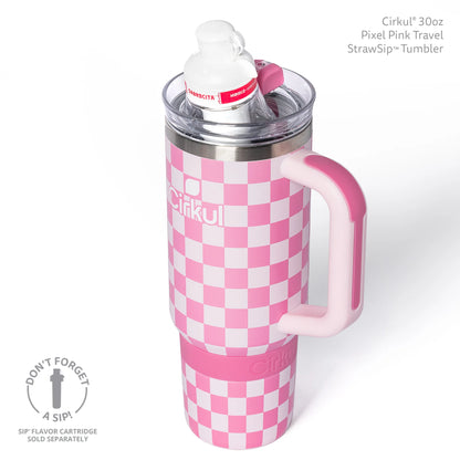 Cirkul 30oz Travel StrawSip Double-Wall Insulated Stainless Steel Tumbler with Handle, Azure Shimmer (Light Teal Sparkle)