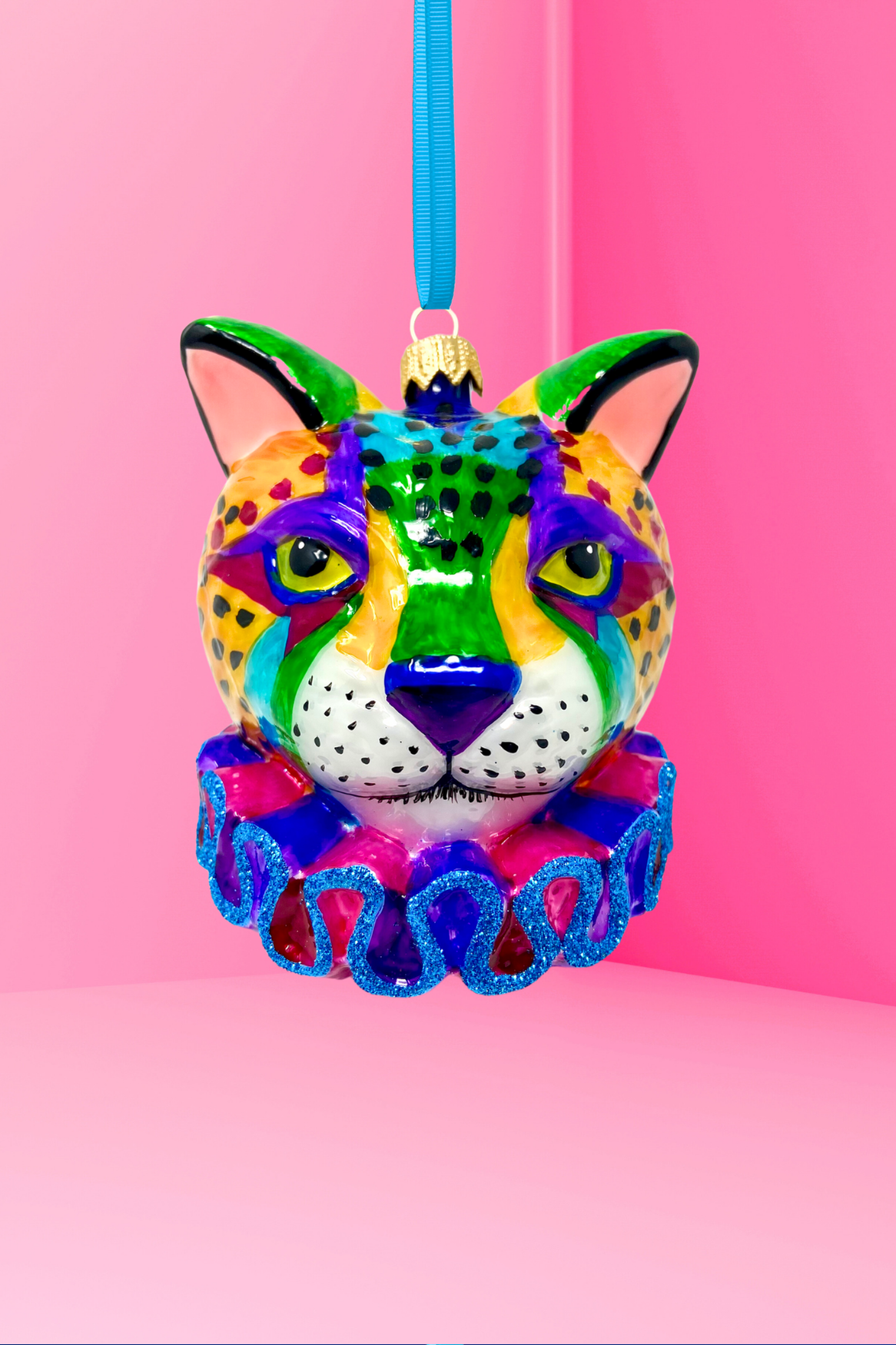 Technicolor Cheetah Glass Ornament