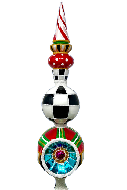 Red Tartan Glass Finial Tree Topper