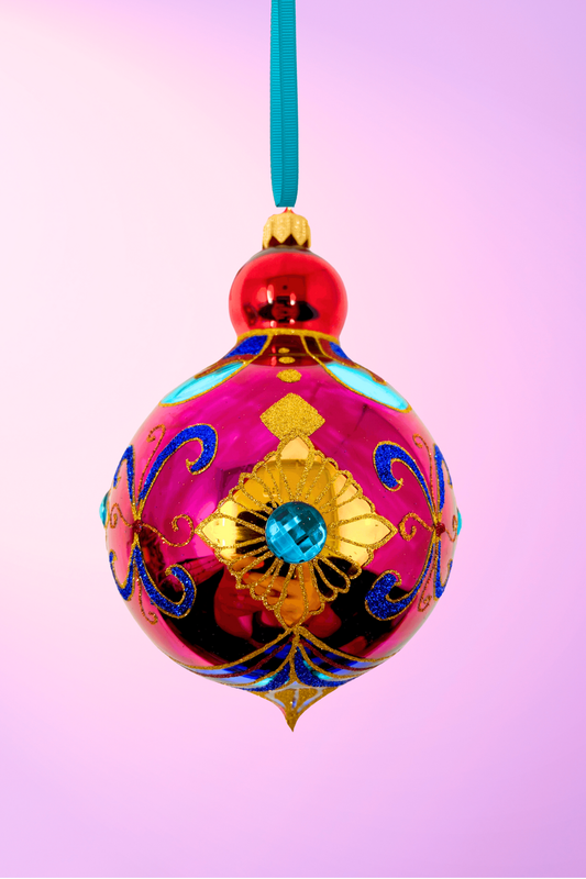 Ruby Sparkling Gem Glass Christmas Bauble