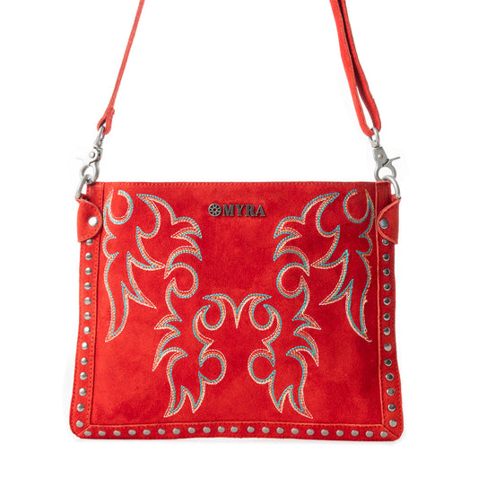 Texas Rose Western Embroidered Leather Bag in Scarlet Red
