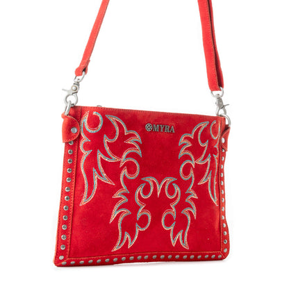 Texas Rose Western Embroidered Leather Bag in Scarlet Red