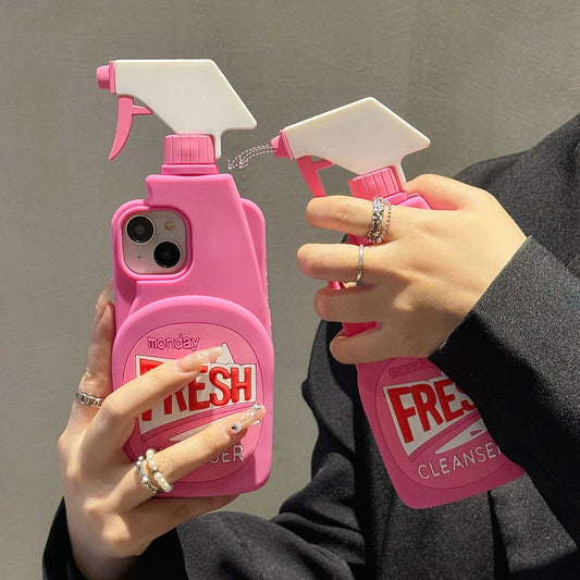 Pink Chic Fresh Clean Bottle Style 3D Cartoon Silicon Rubber Soft Phone Case