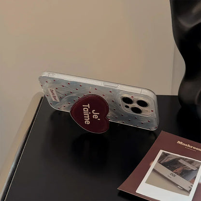 Black Red Heart Grip Tok Stand Holder Dazzling Laser Phone Case For iPhone