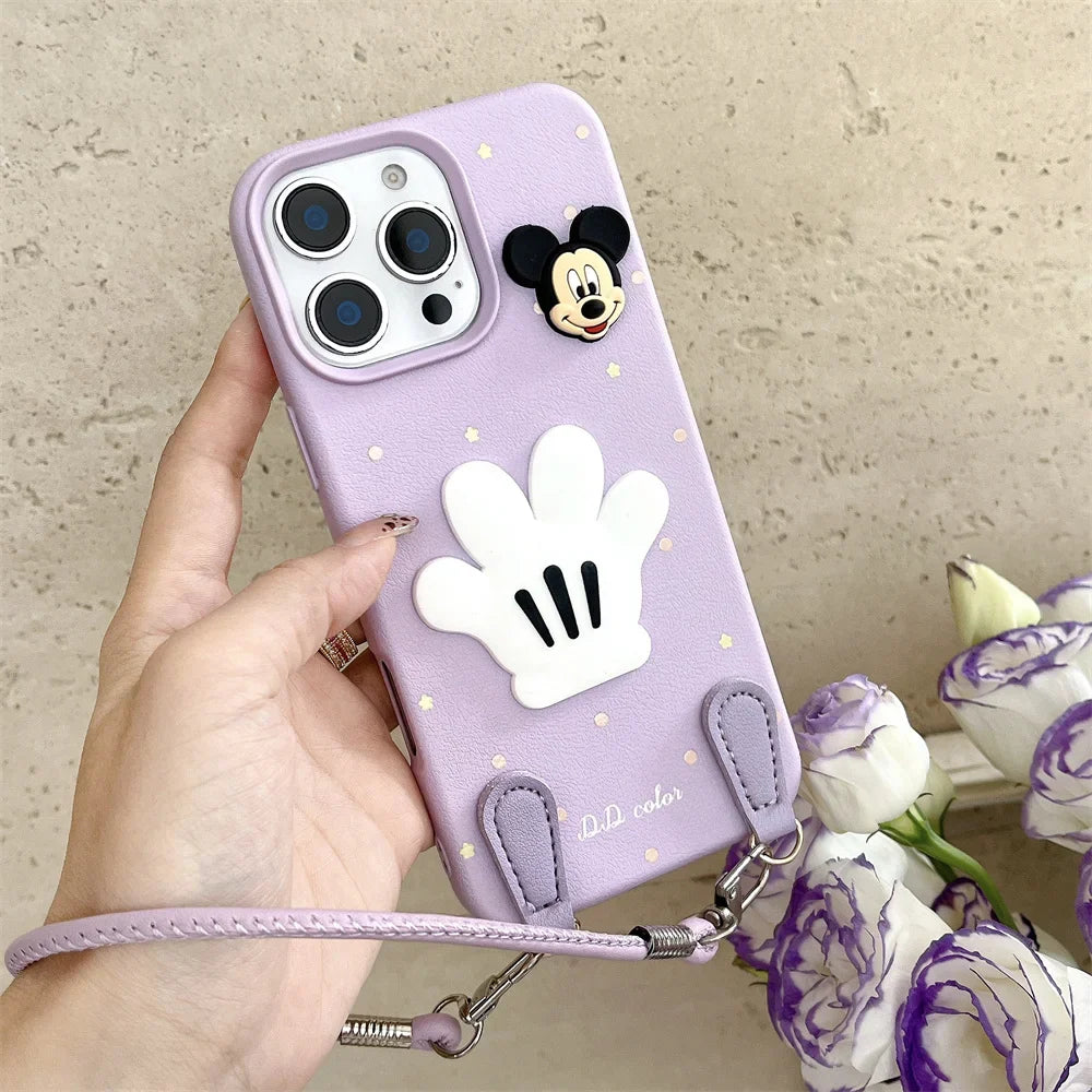 Luxury Wristband Lanyard Mickey Leather Phone Case For iPhone