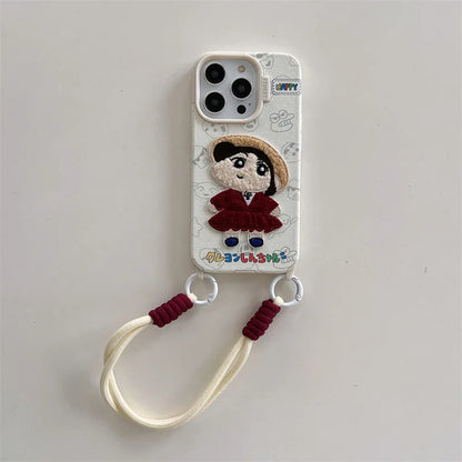 Cute Crayon Shin-chan Embroidered Leather Texture Phone Case For iPhone