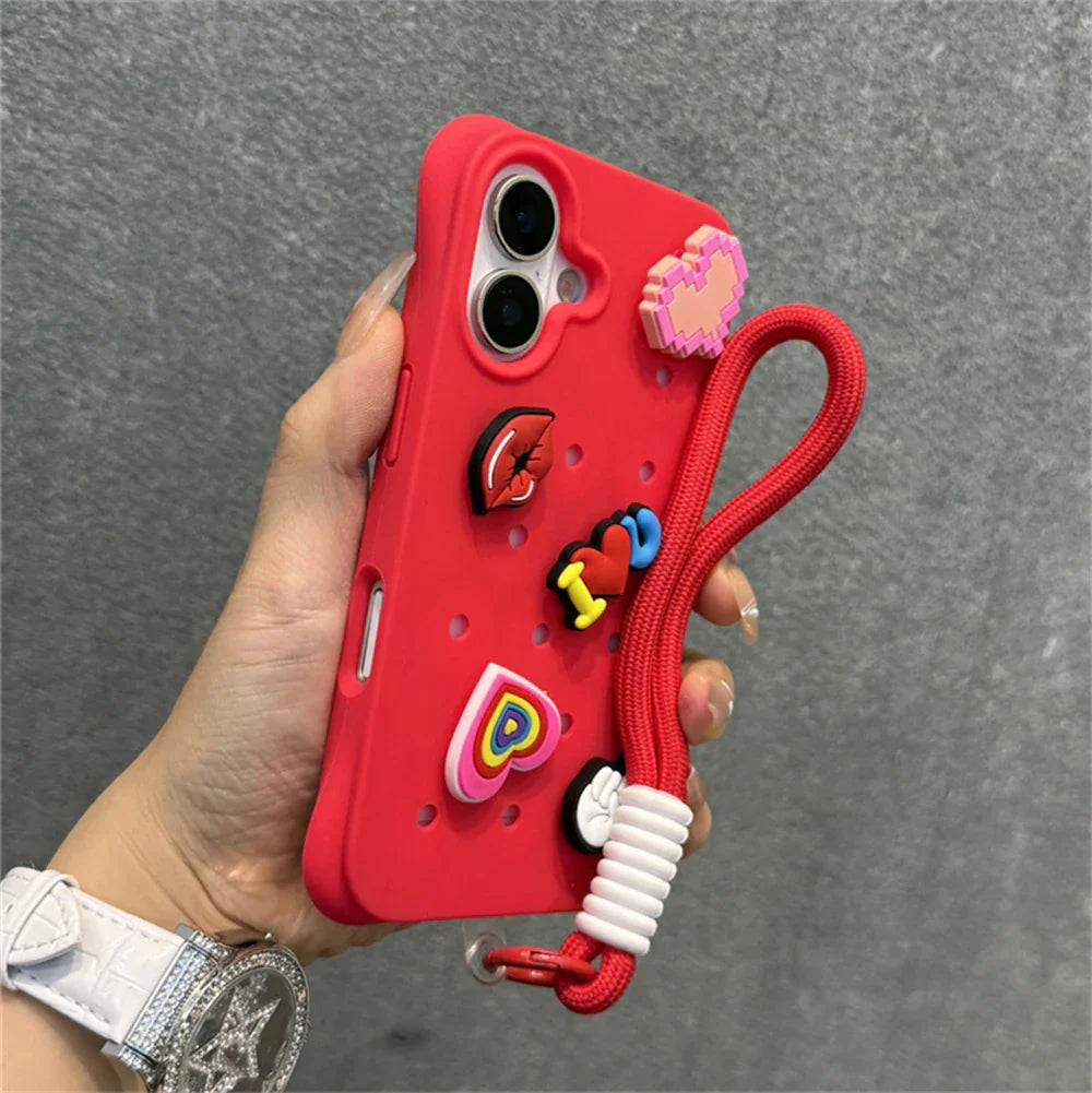Diy Charms Holes Liquid Silicone Soft Case for iPhone