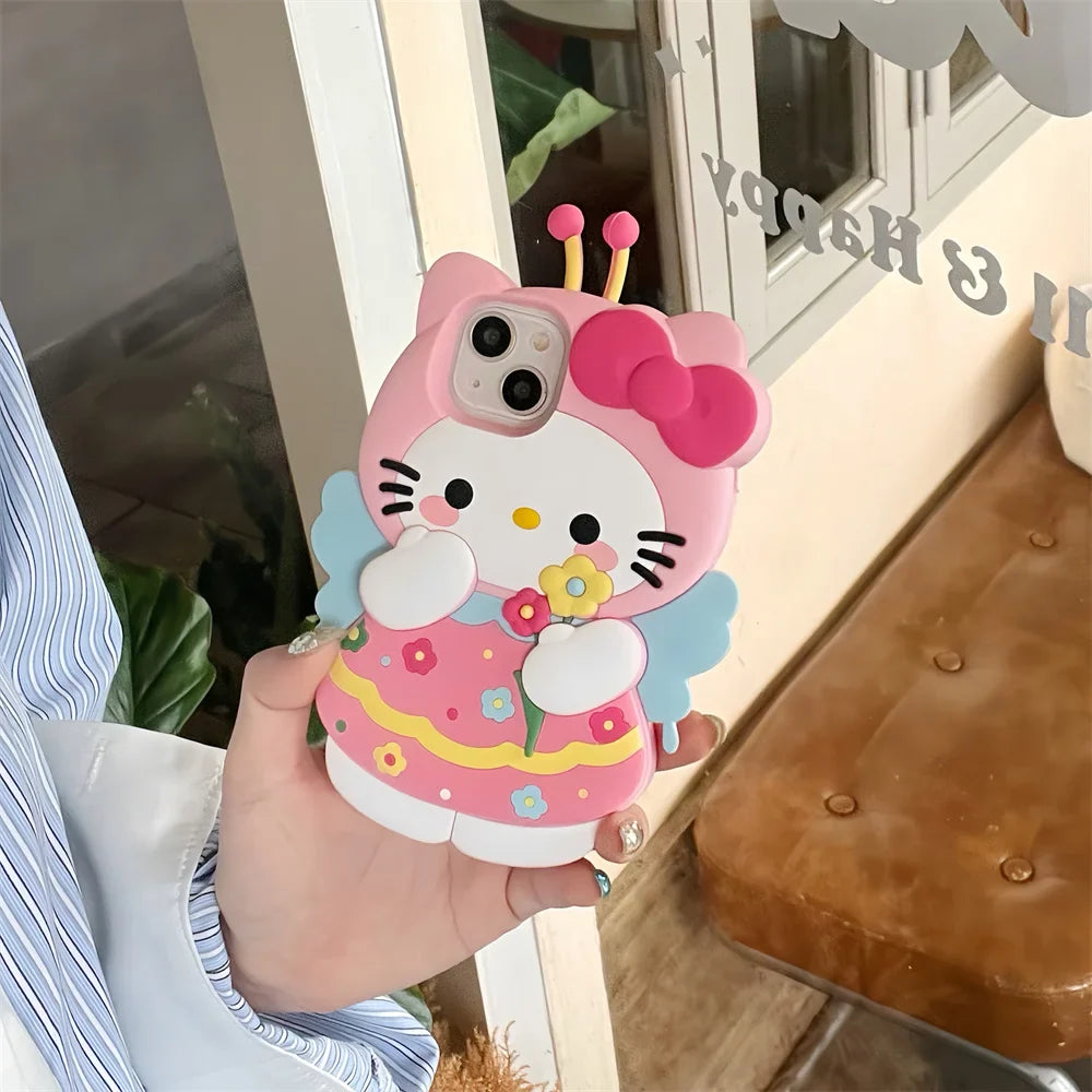 Silicone Cartoon Flower Wings Hello Kitty Phone Case