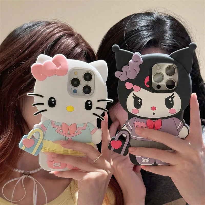 3D Cartoon Kuromi Hello Kitty Melody Handbag Silicone Phone Case For iPhone