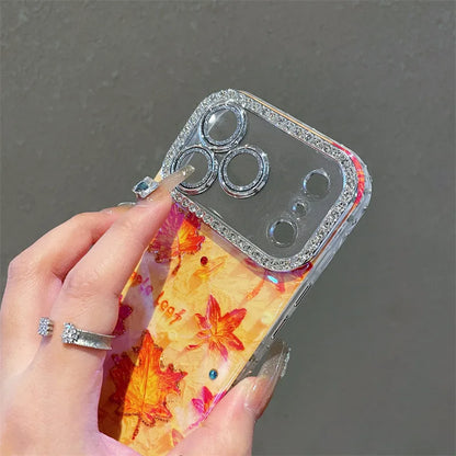 Autumn Oil Painting Maple Leavesa Drop Glue Phone Case For iPhone