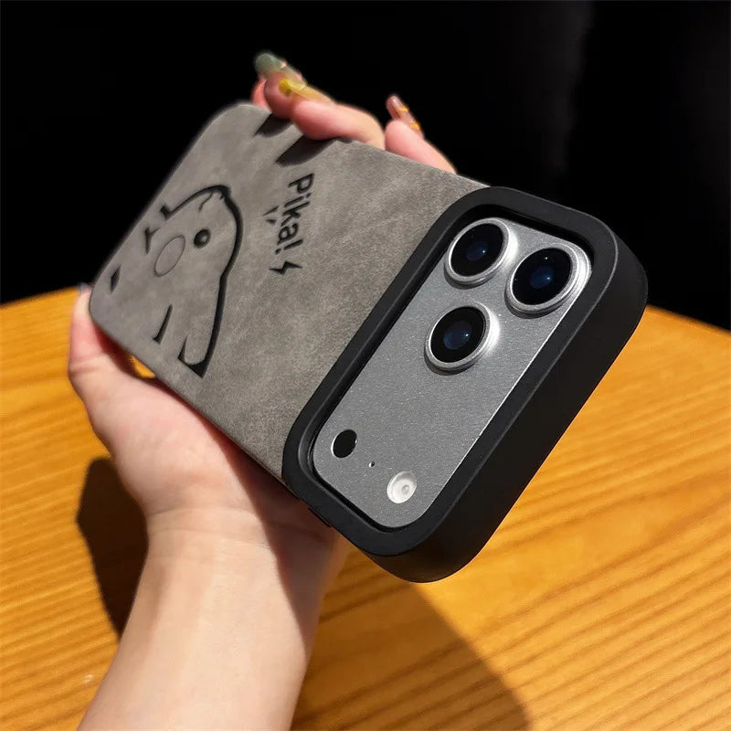 Cute Cartoon Pikachu Leather Texture Magnetic Phone Case For iPhone