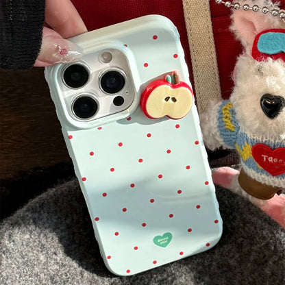 Korean Cute 3D Cartoon Apple Slices Red Polka Dot Soft Phone Case For iPhone