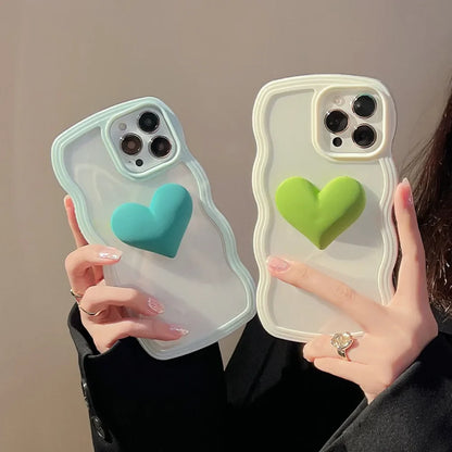 Fashion Transparent Curly Wave 3D Love Heart Phone Case For iPhone