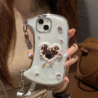 Luxury 3D Glitter Gemstone Love Heart Mirror Phone Case For iPhone