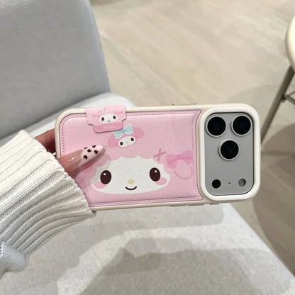 Y2k Cartoon Cute Pink Shy Bow Lamb Leather Phone Case For iPhone