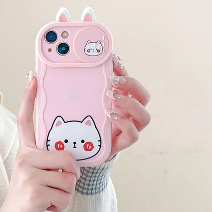 Cute Eyes Frog Cat Bear Cartoon Sliding Camera Wave Soft Phone Case