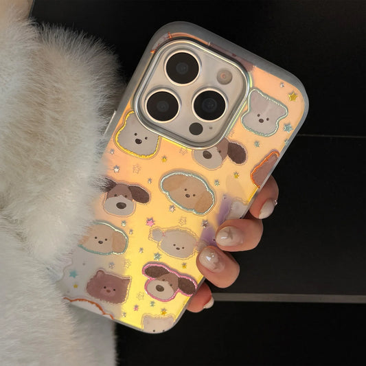 Korean Cartoon Puppy Stars Laser Plating Phone Case for iPhone