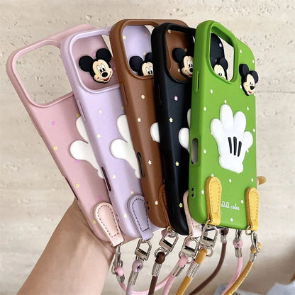 Luxury Wristband Lanyard Mickey Leather Phone Case For iPhone