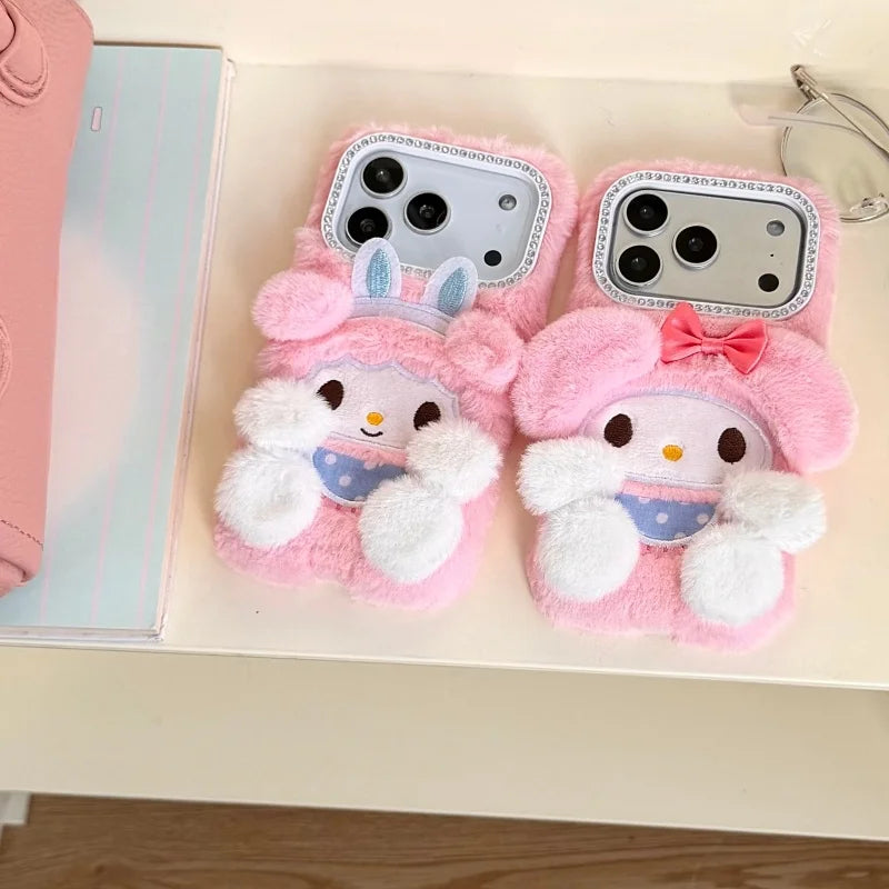 Fashion Cute cartoon Pink Plush Fluffy fur My Melody Phone Case For iPhone