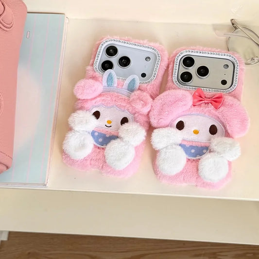 Fashion Cute cartoon Pink Plush Fluffy fur My Melody Phone Case For iPhone