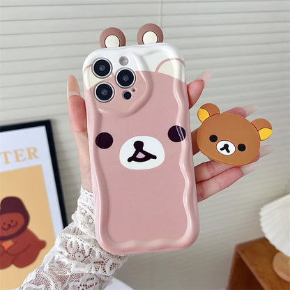3D Ears Cartoon Bear Holder Rope Couple Phone Case For iPhone