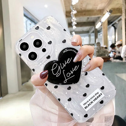 Black Red Heart Grip Tok Stand Holder Dazzling Laser Phone Case