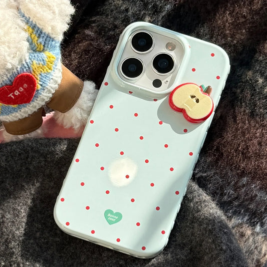 Korean Cute 3D Cartoon Apple Slices Red Polka Dot Soft Phone Case For iPhone