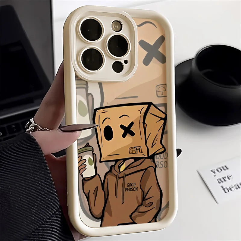 Cartoon Box Man Shockproof Cover Silicone Soft Phone Case