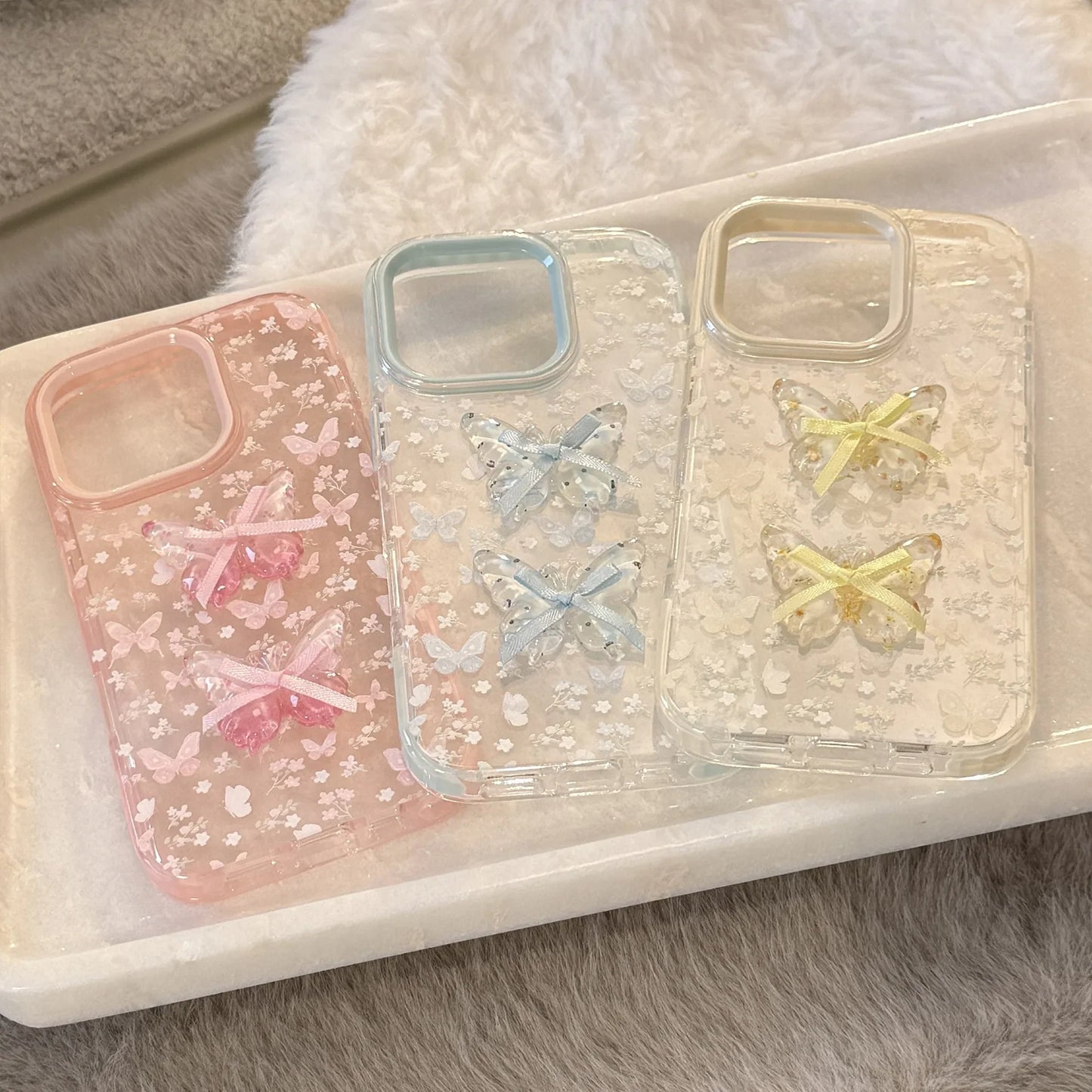 Korean Full Screen Flowers 3D Butterfly Bowknot Soft Phone Case For iPhone
