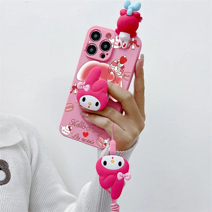 3D Cute Cartoon Melody Phone Case With Bracket Lanyard For iPhone