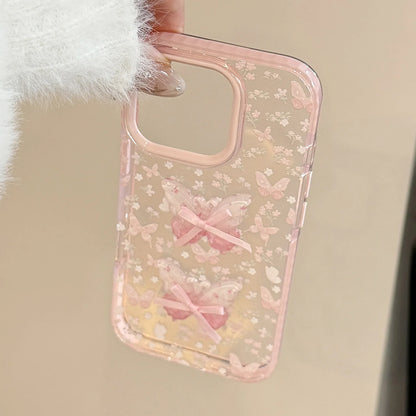 Korean Full Screen Flowers 3D Butterfly Bowknot Soft Phone Case For iPhone