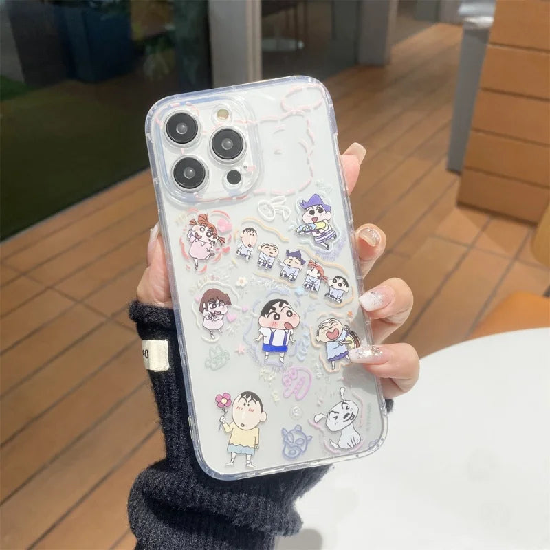 3D Comic Cute Campus Daily Learning Crayon Shin-chan Holder Cartoon Phone Case For iPhone