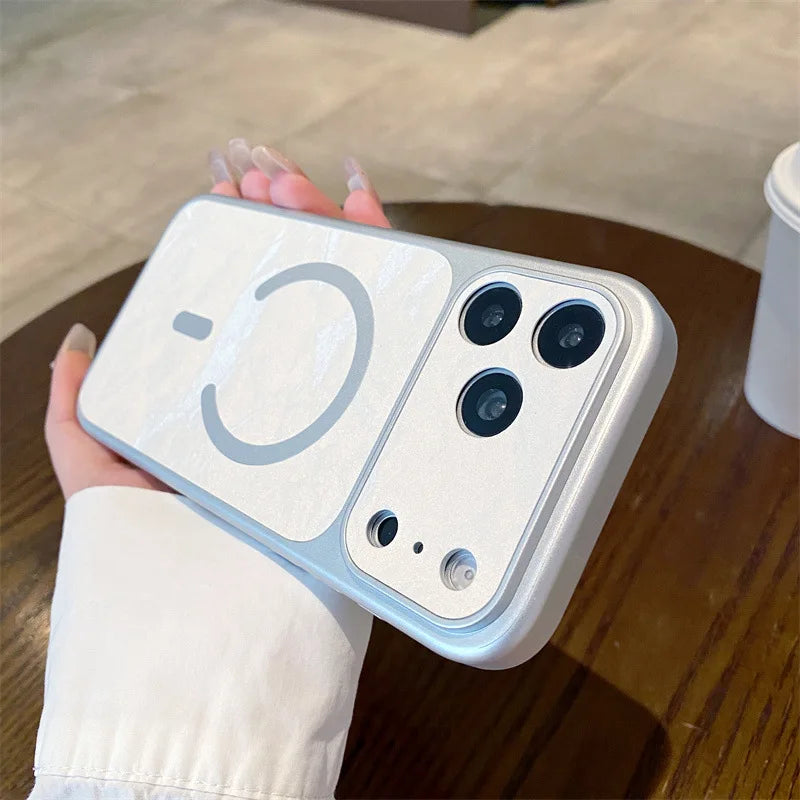 Luxury Solid Colors Large Window Leather Texture Magnetic Phone Case For iPhone