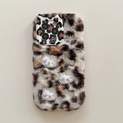 Cartoon Fluffy Hello Kitty Plush Cat Ears Phone Case