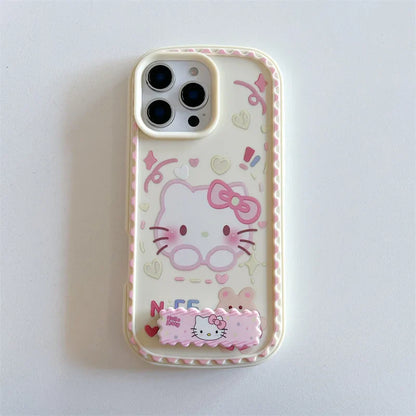 3D Ears Cute Cartoon Hello Kitty Invisible Bracket Phone Case For iPhone