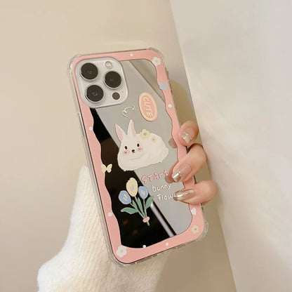 Cute Cartoon Rabbit Makeup Mirror Phone Case For iPhone