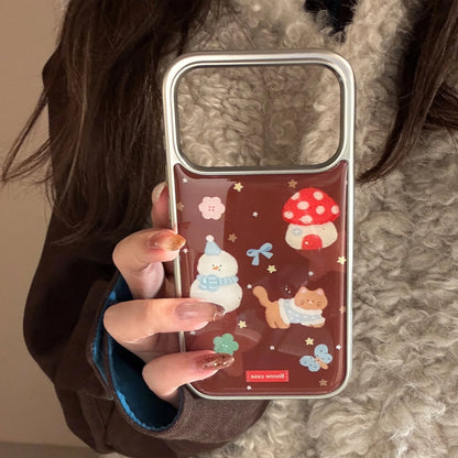 Korean Cartoon Christmas Snowman House Drop Glue Plating Phone Case For iPhone