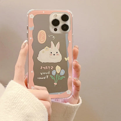 Cute Cartoon Rabbit Makeup Mirror Phone Case For iPhone