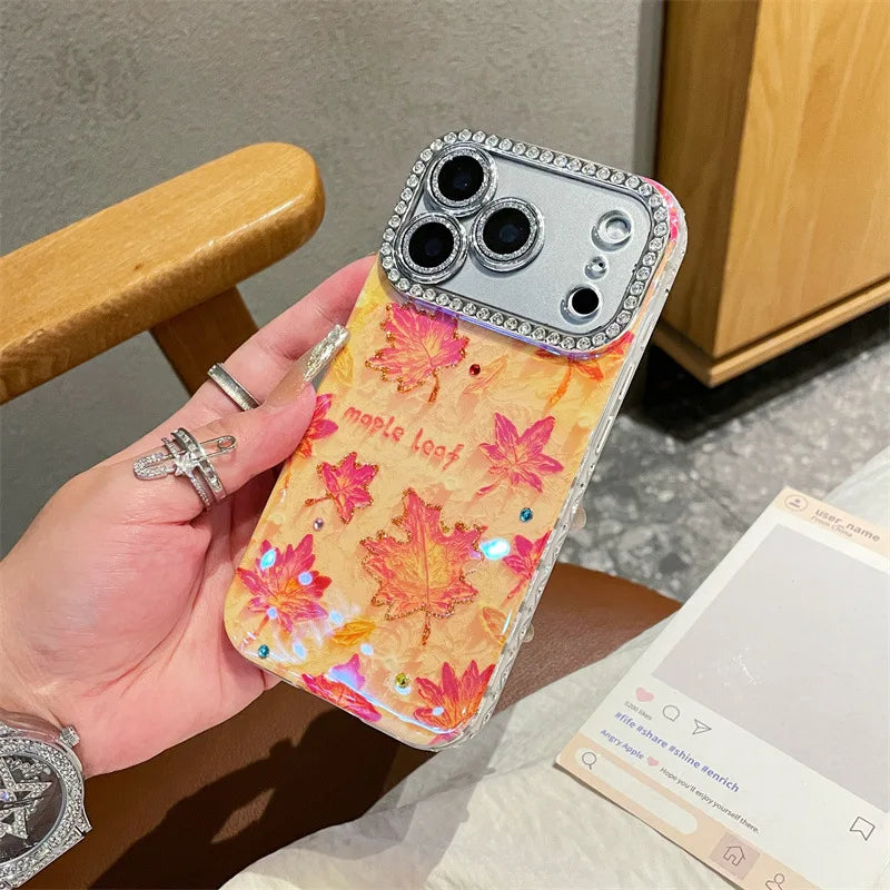 Autumn Oil Painting Maple Leavesa Drop Glue Phone Case For iPhone