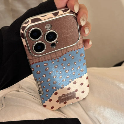 Korean Retro Leopard Print Splicing Leather Texture Phone Case For iPhone