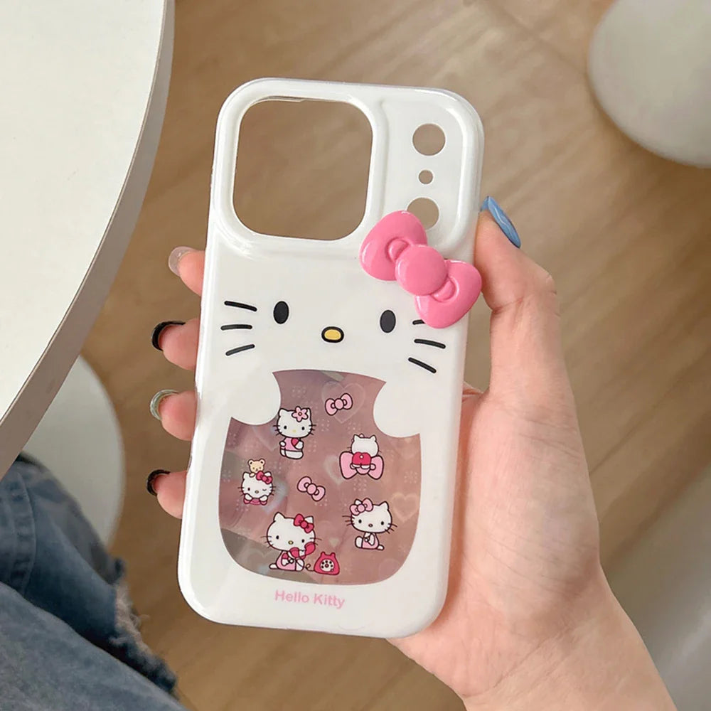 Glitter Laser Love Heart Hello Kitty Phone Case For iPhone