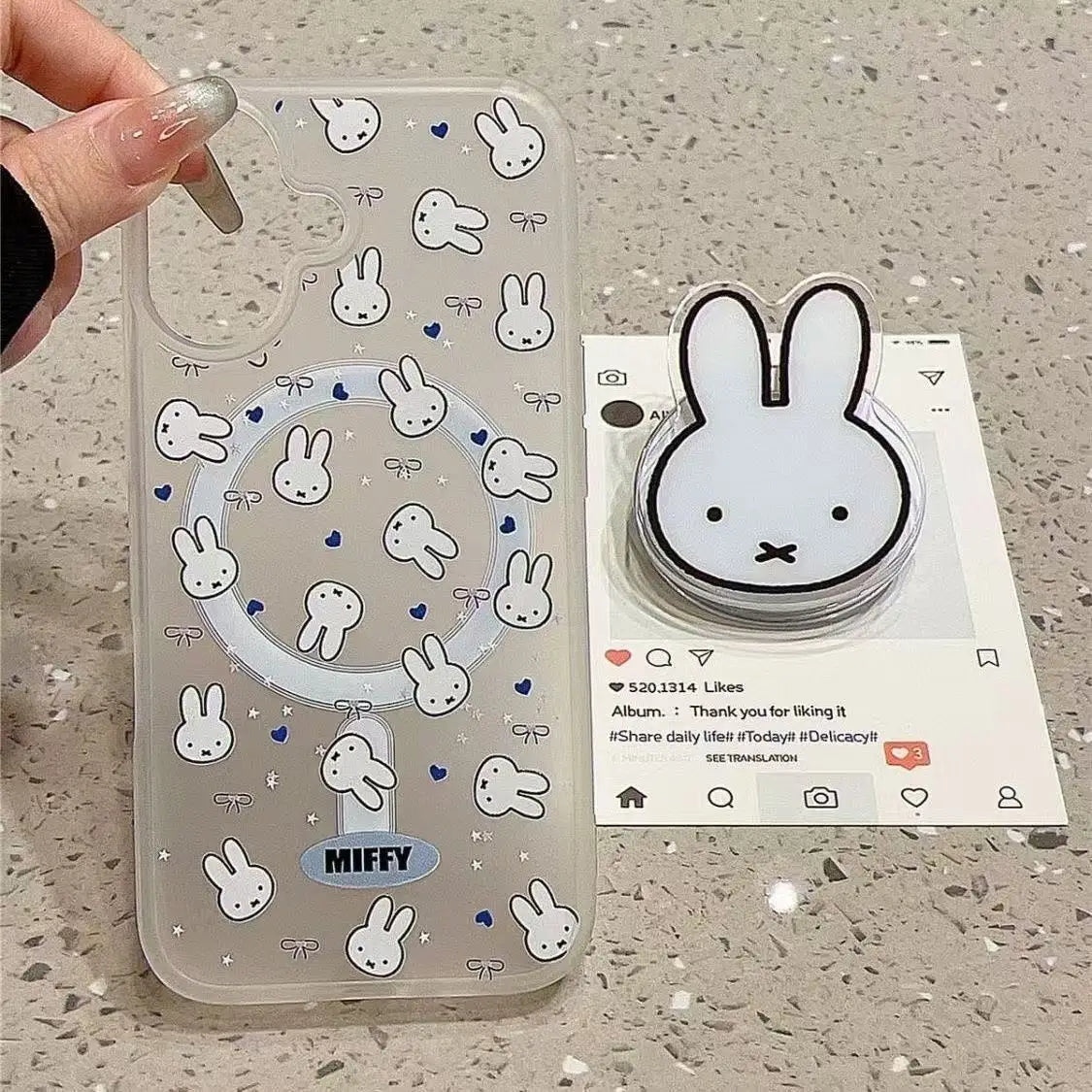 Miffy Kawaii Cartoon Mobile Phone Case Cute Anime Rabbit Magnetic Holder Phone Case