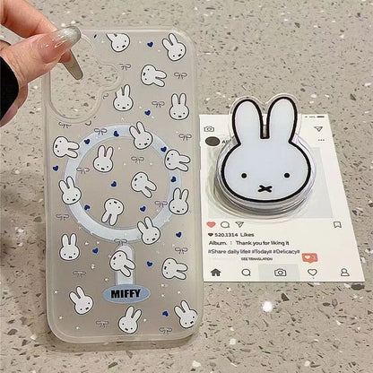 Miffy Kawaii Cartoon Mobile Phone Case Cute Anime Rabbit Magnetic Holder Phone Case