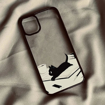Cute Black Cat Pattern Hard Clear Phone Case