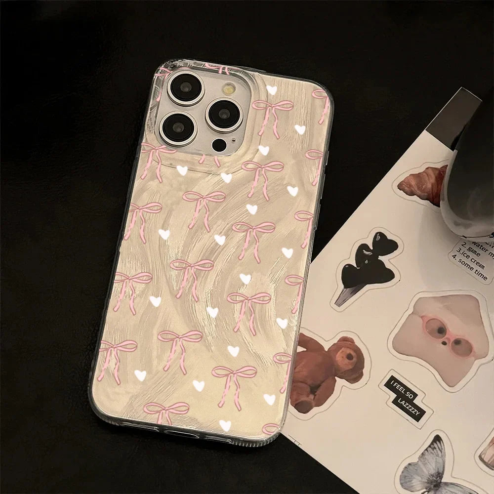 Pink Bow White Love Heart Phone Case