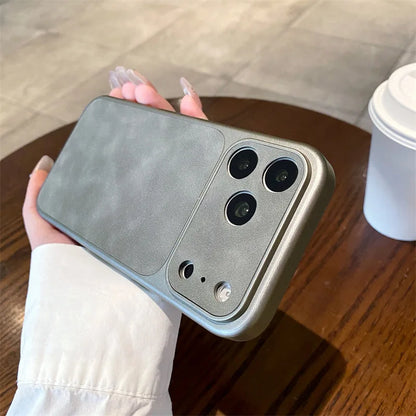 Luxury Solid Colors Large Window Leather Texture Phone Case For iPhone