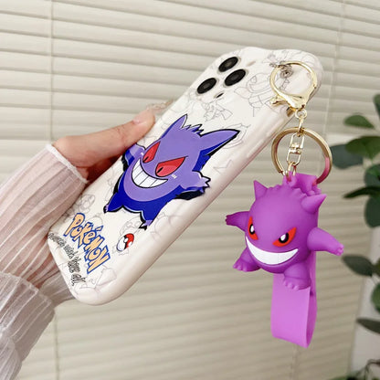Cartoon Pikachu Gengar Wave Phone Case With Keychain For iPhone