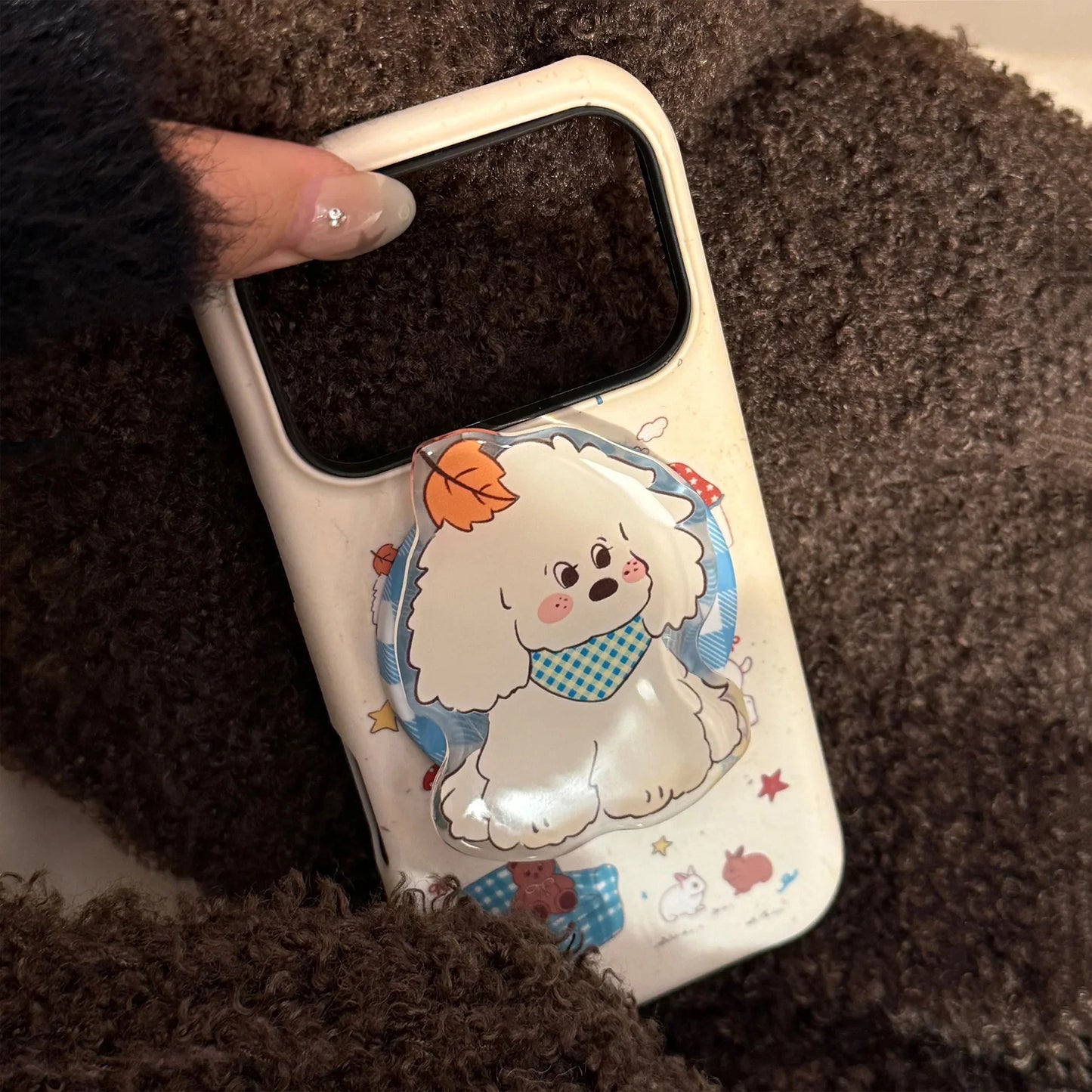 Korean Cartoon Maple Leafs Puppy Magnetic Bracket Phone Case For iPhone