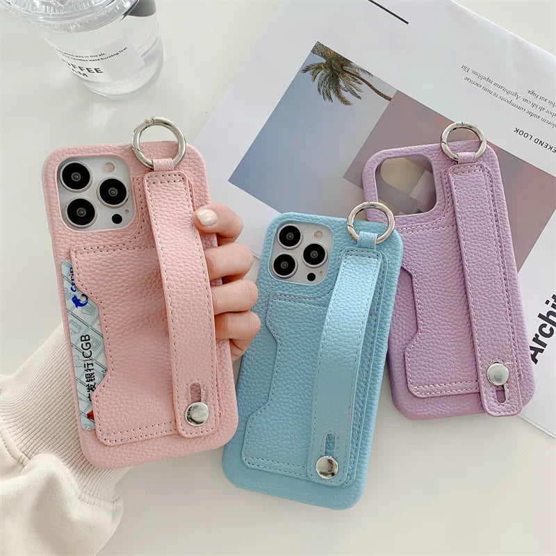 Cute Card Slot Bag Wristband Phone Holder Case For iPhone
