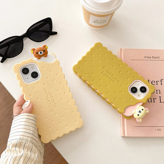 Funny Rilakkuma Bear Sandwich Biscuit Case Soft Silicone Phone Case